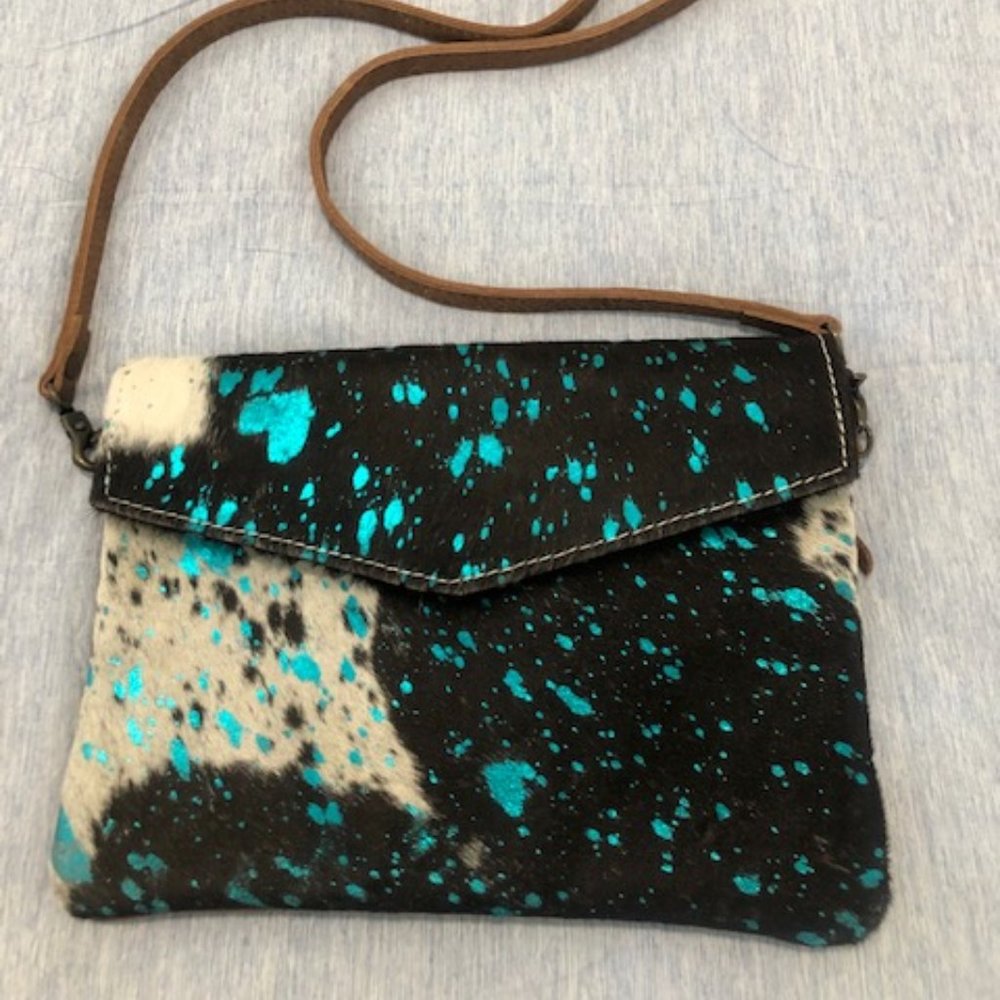 American Darling Crossbody Hair on Hide Blue Splatter Print - NEW